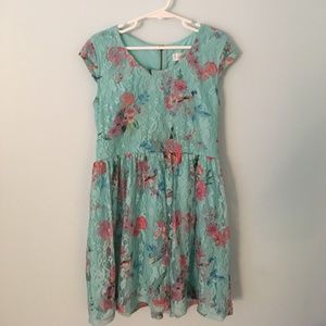 Girls' Blue Floral Lace Dress (Size 7/8)